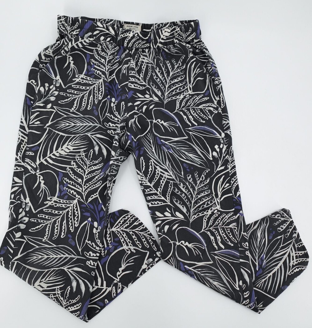 Marine Layer Pants Womens Medium Charcoal Black Ankle Floral Print Pull on